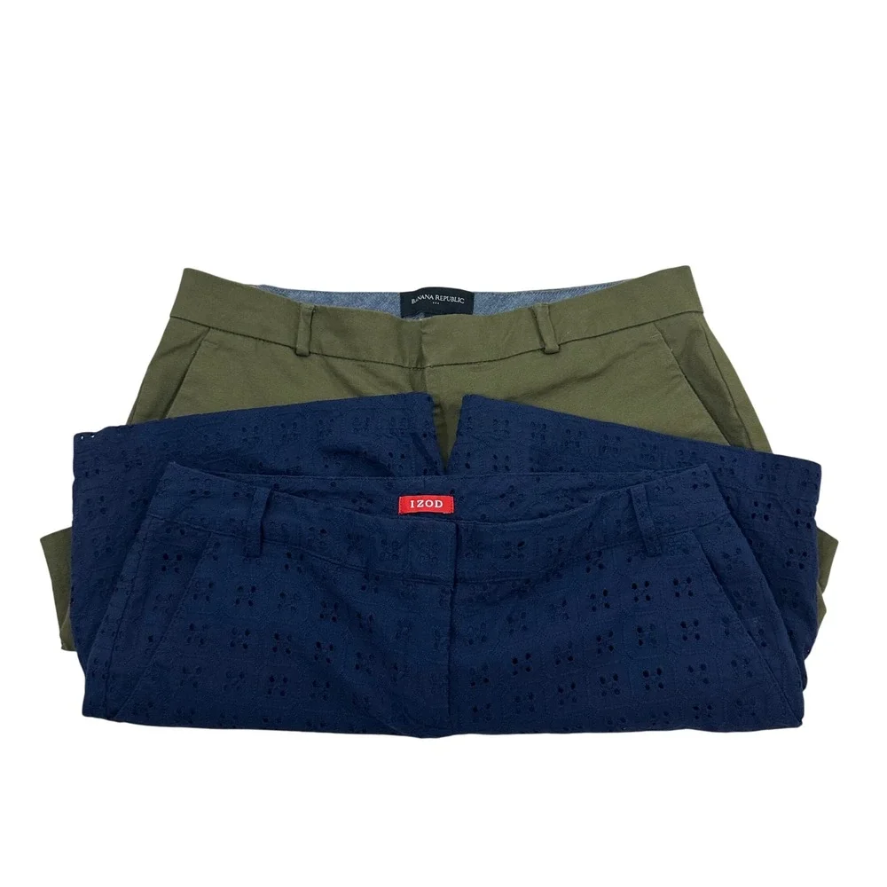 Banana Republic Olive Green Chino & IZOD Navy Blue Eyelet Shorts‎ Bundle Size 2